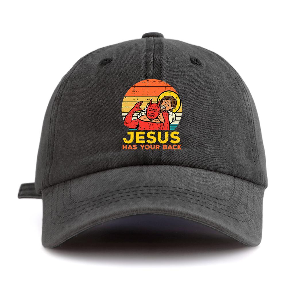 pc JESUS HAS U BACK Print Washed Baseball Cap for AdultsMinimalist Retro Style Casual Soft Adjustable Dad HatPerfect As Gift