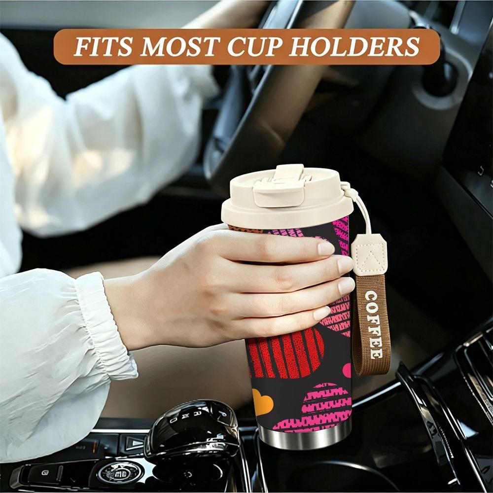 Cute Colorful Hearts Pattern Travel Stainless Steel Insulated Coffee Tumbler, Vacuum Thermal Cup for Hot Cold Drinks Office Gift