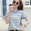 Летние хлопковые свободные футболки с короткими рукавами, женские топы в полоску