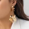 Vintage Geometric Flower Petal Pendant Drop Earrings for Women Fashion Statement Gold Color Hanging Earrings Party Zircon Gifts