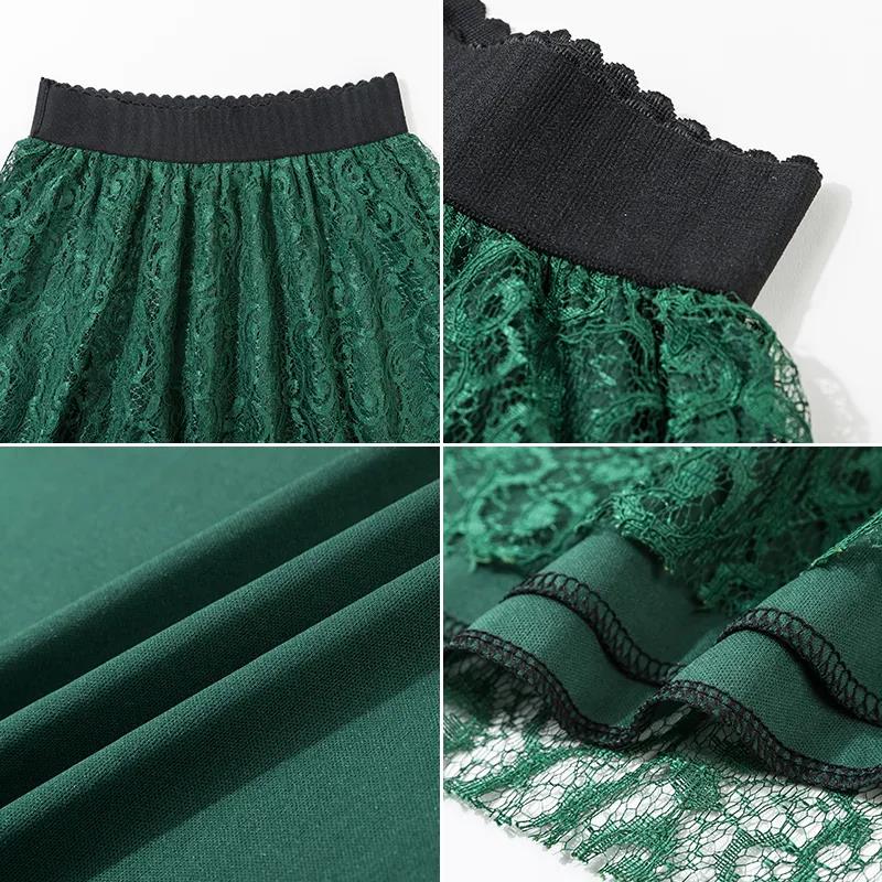 Осенне-зимняя кружевная юбка, эластичная юбка средней длины с высокой талией, универсальная длинная юбка большого размера, женская трапециевидной формы