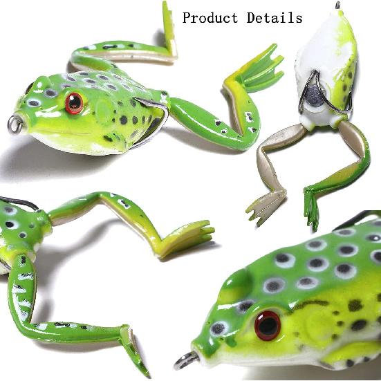 Frog Lure, Topwater Fishing Lures, Frog Lures for Bass Fishing, Top Water Frog Soft Swimbaits with Weedless Fishing Lures for Bass Trout Pike