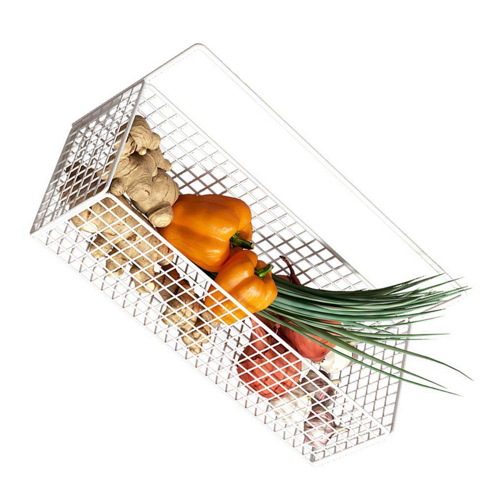 Wire Storage Basket Metal Wall Mounted Hanging Fruit Basket Organizer Bin with Adhesive for Kitchen