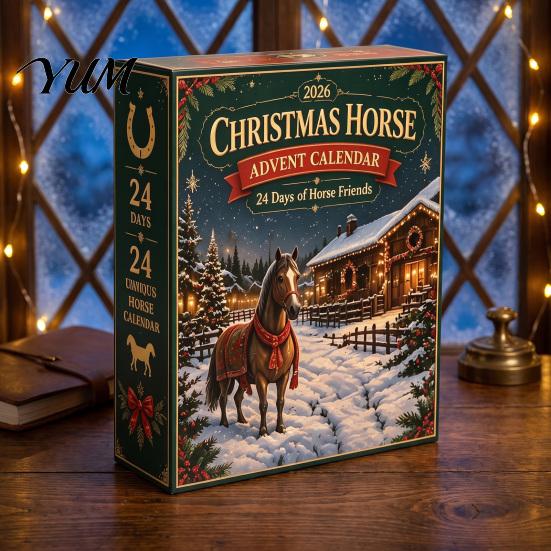 Kids Christmas Party Favors Pony Advent Calendar, 24-Day Acrylic Ornament Set with Mini Family Festive Activity Toys Horse Figures, Tree Hanging