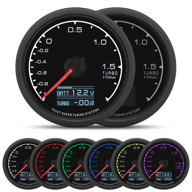 62mm 2.5 Inch Racing Car Turbo Boost Gauge 7 Colors Backlight LCD Display Digital Meter Water Temp Oil Pressure RPM Tachometer