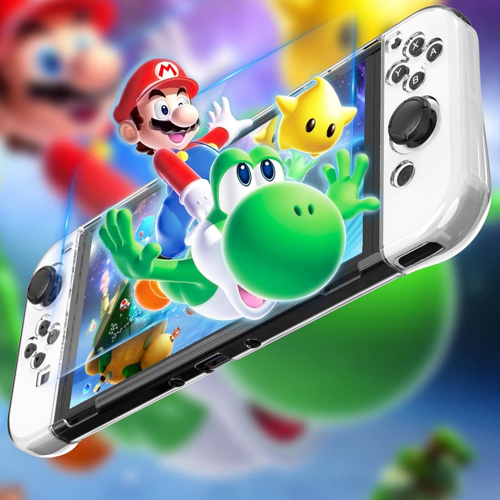 Чехол HEYSTOP Switch OLED с набором чехлов Switch OLED 4in1 Чехол Switch OLED для ПК Стеклянная пленка Колпачок для большого пальца Сумка для хранения нейлоновая полная большая противоударная