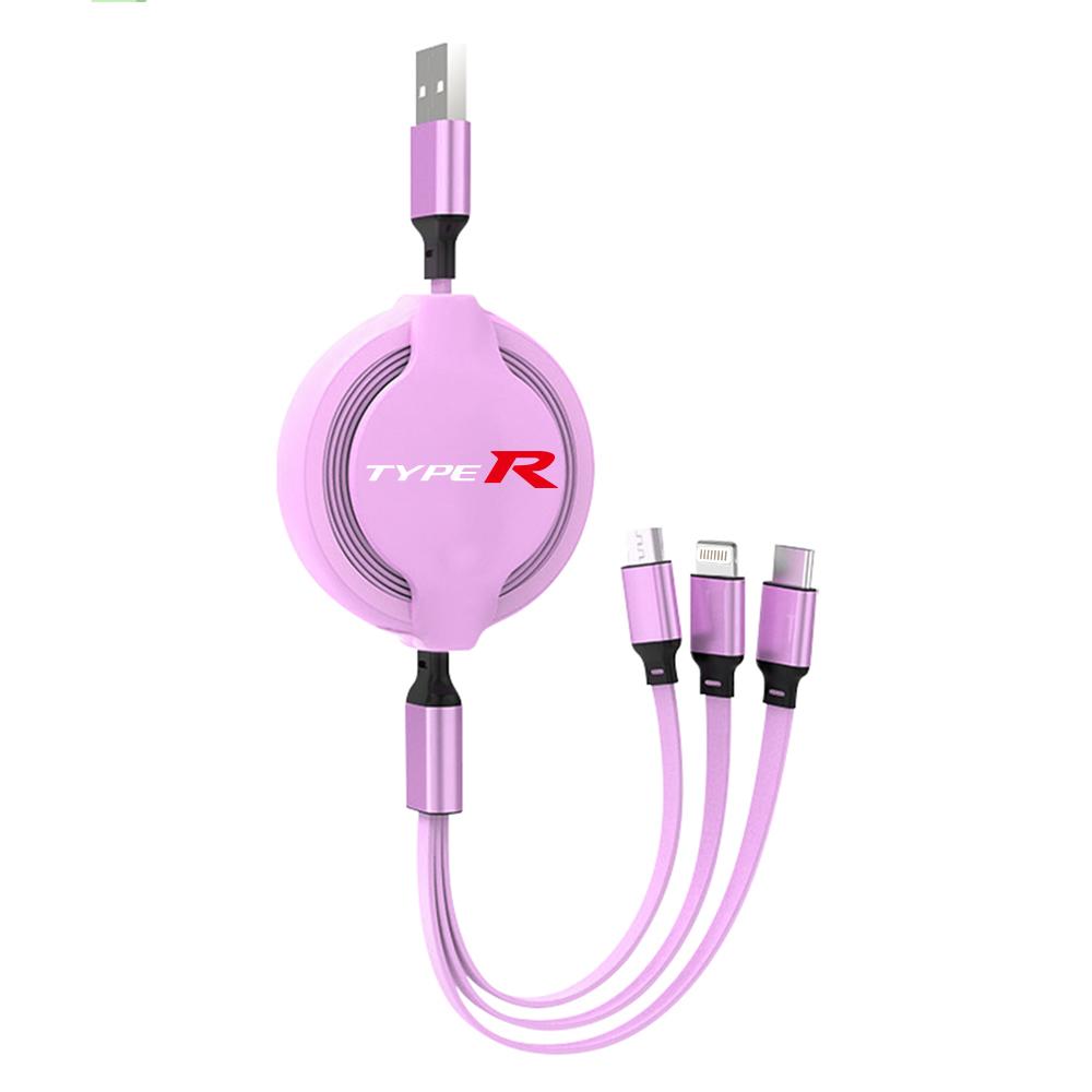 Car Phone Charger Fast Wire Charging Cable Three-head Data Cable For Honda Civic Accord Crv Hrv City Jazz CR-Z Element Insight RF6