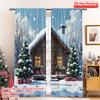 2pcs 2D Flat Printing Merry Christmas Popular Window Curtains Cozy Cabin Christmas Snow Gifts 100% Polyester Without Electricity