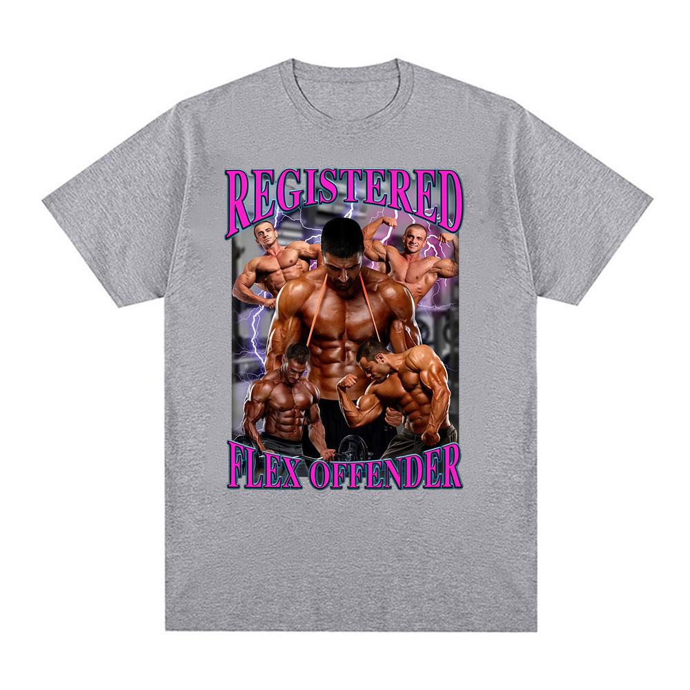 Registered Flex Offender Funny Gym T Shirt for Unisex Hip Hop Retro Oversized T Shirts Unisex Cotton Casual Loose Short Sleeve Tshirt