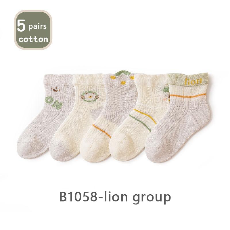 5 Pairs/Lot Baby Socks Summer Mesh Children Socks Cartoon Midtube Thin Cotton Kids Socks For Boys And Girls