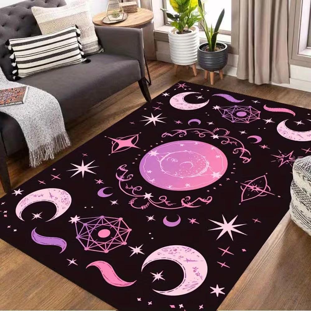Moon Star Butterfly Print Area Rug Flannel Washable Floor Mat for Girls Bedroom Nursery Living Room Aesthetic Themed Home Decor