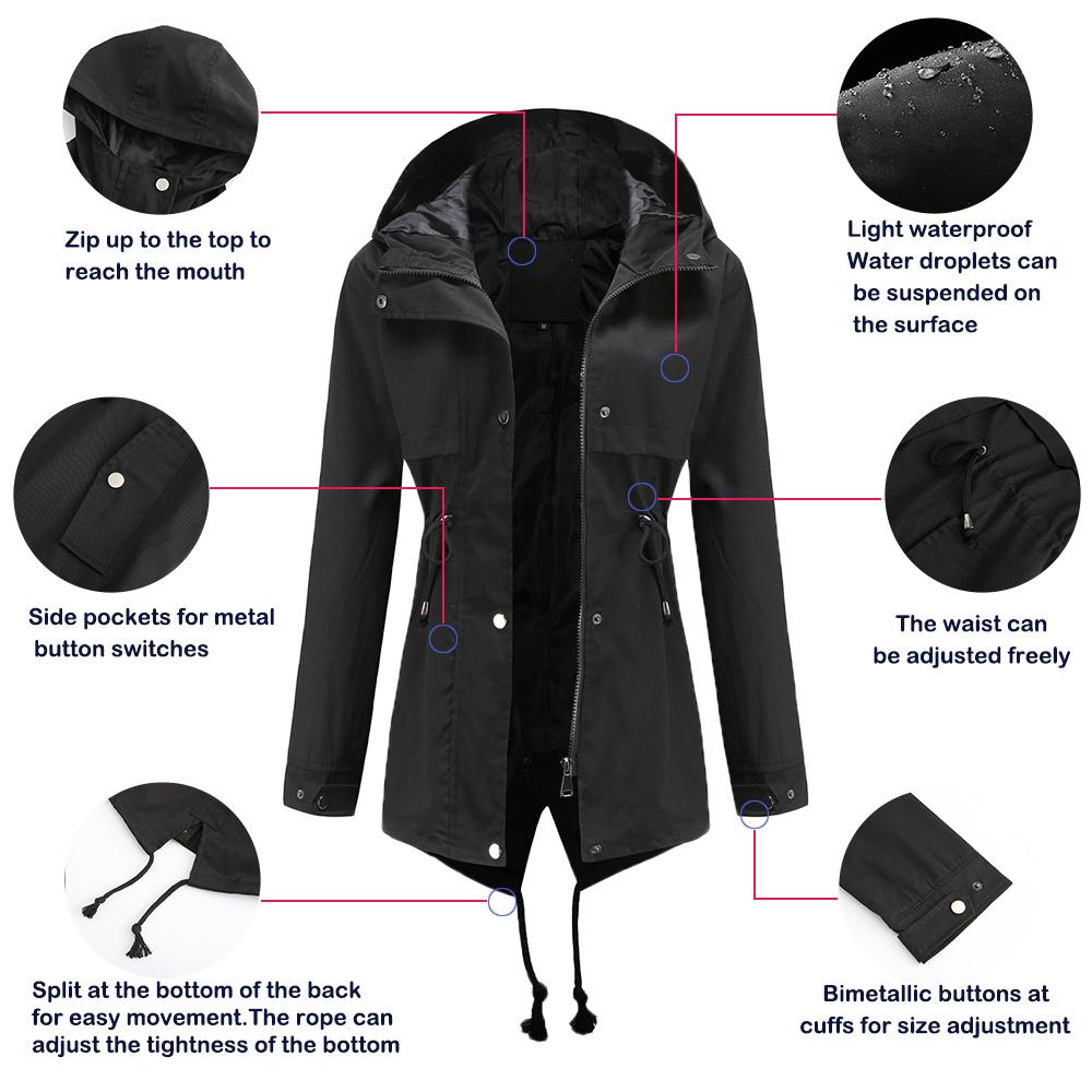 Женская водонепроницаемая куртка-тренч Для пешего туризма На открытом воздухе Ветровка Легкая классическая ветрозащитная с капюшоном Легкое непромокаемое пальто Тонкая верхняя одежда Дождевик