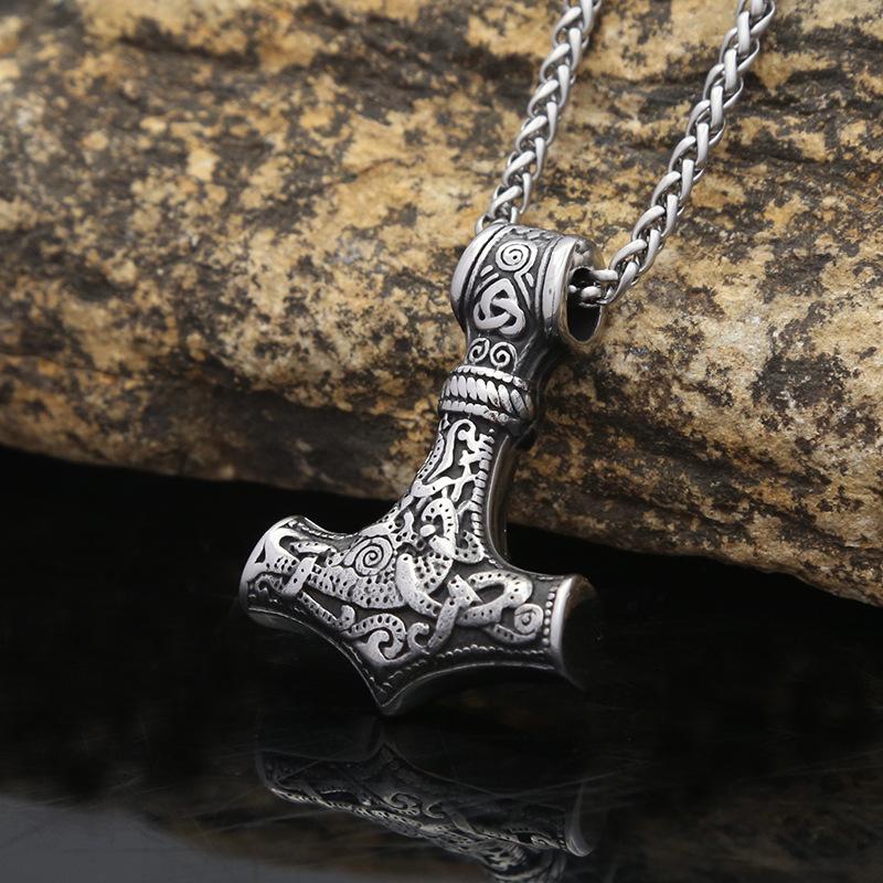 Viking Triangle Knot Logo Thor Hammer Pendant Stainless Steel Hip Hop Personality Trend Necklace Pendant