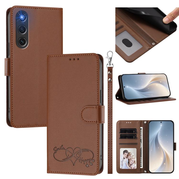 Happy Heart Pattern Magnetic Closure Vegan Leather Phone Case With Wrist Strap For ZTE Blade A56 4G