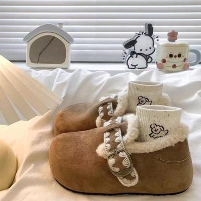 Теплые туфли на толстой подошве с увеличением роста и утолщенные, женские теплые повседневные хлопковые туфли на одну ногу