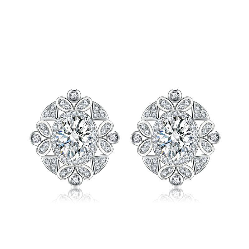 BELLA BOX Luxury Women Fashion Oval Zircon Stud Earrings Wedding Engagement Party Gift