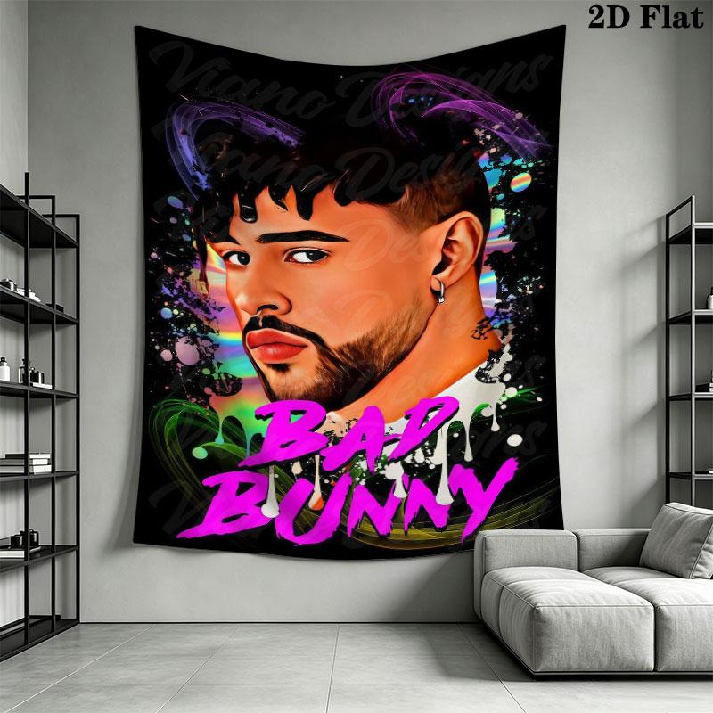 Bad Bunny Beat Wall Hanging Printed Fabric Blanket Decorative Tapestries for Bedroom Living Room Home Decor
