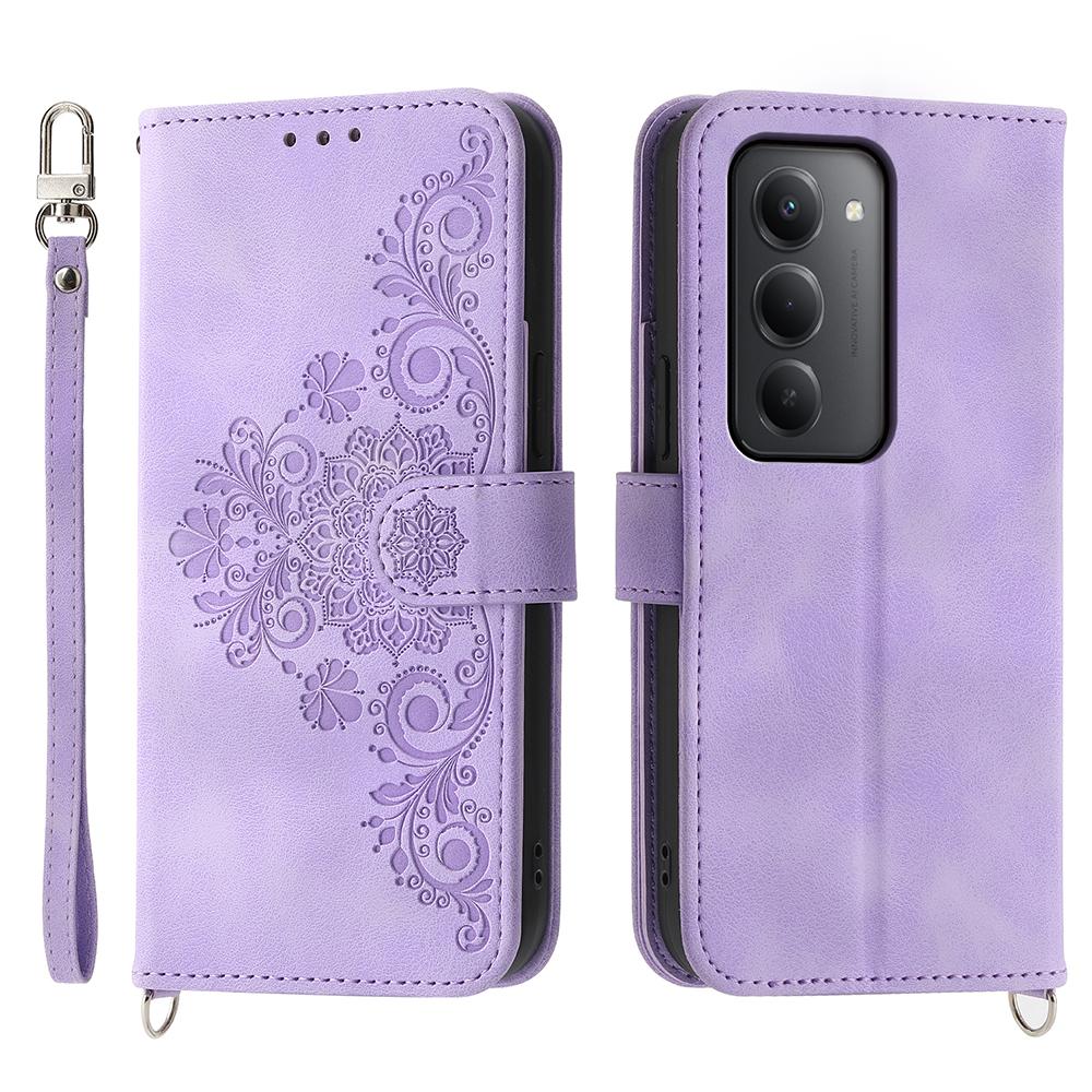 Для Xiaomi Redmi 15 4G (США) (171 мм) Чехол-кошелек из искусственной кожи с цветочным узором и ремешком