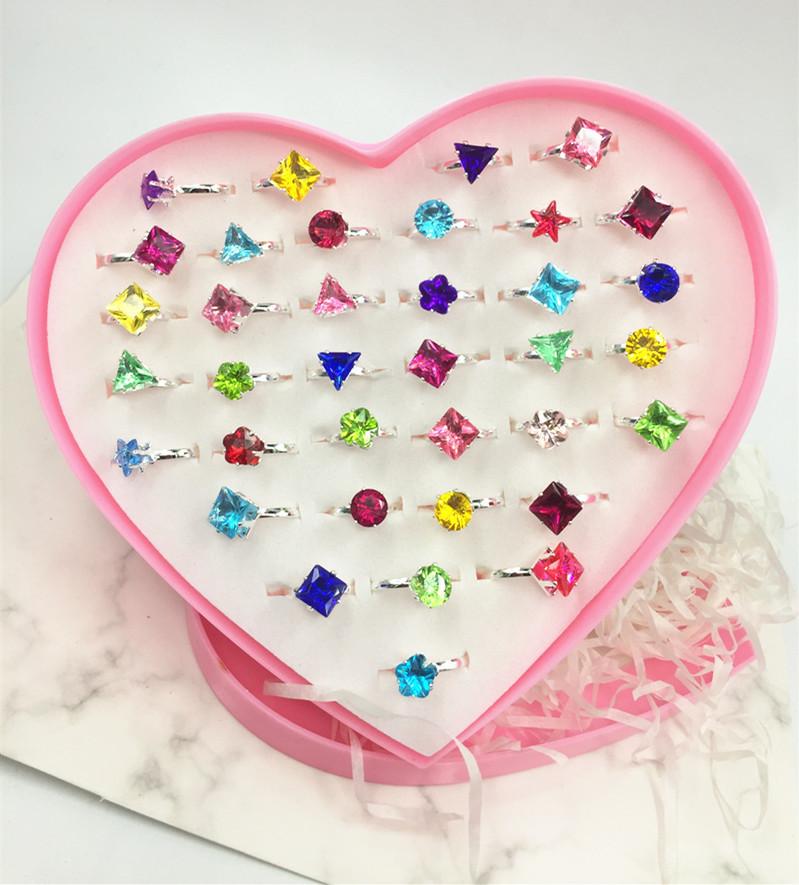 36 шт. Детское кольцо, милые безделушки для принцессы, игрушка для маленькой девочки, мультяшное хрустальное кольцо (с коробкой)