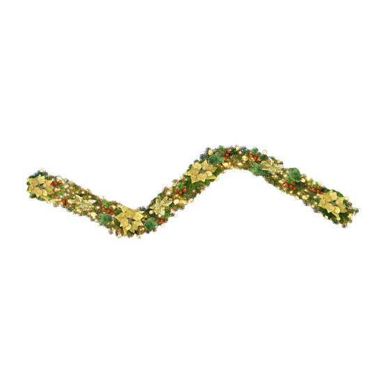 Искусственная рождественская гирлянда 180 см со светом, имитация цветов, остролист, красные ягоды, искусственный ротанг, для каминной полки, камина, крыльца, для внутренней и наружной декорации