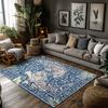 Blue Tiger Pattern Bohemian Rug, Jungle Theme Non-Slip Carpet, Plush Living Room Mat for Nature Inspired Decor