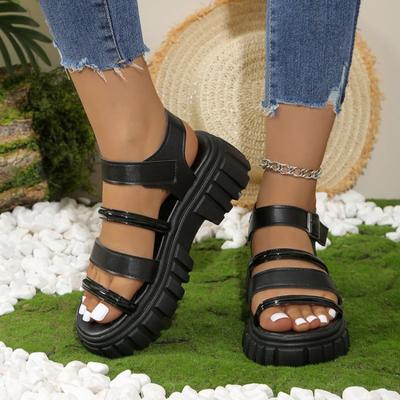 Женские сандалии на платформе, новые летние повседневные пляжные туфли на плоской подошве с закругленной головкой и тонким ремешком и открытым носком, увеличивающие рост
