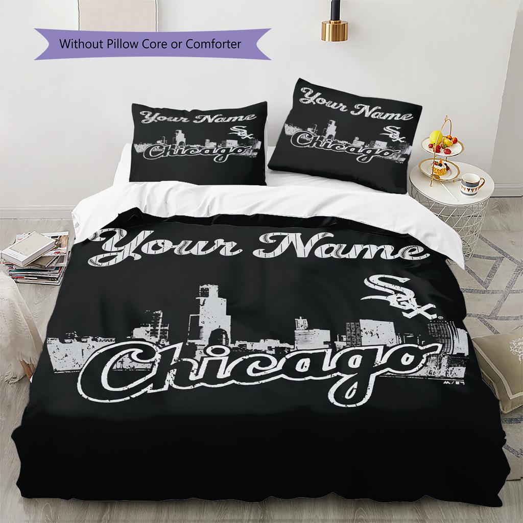 Name Custom Chicago White Sox Logo Pattern Bedding Set Quilt Cover Pillowcase Home Decor Gift (1 * duvet cover + 2 * pillowcase, without core)