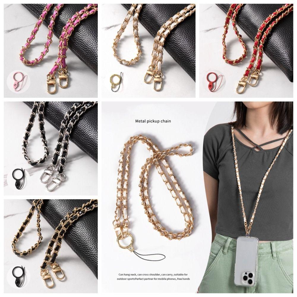 Metal Leather Crossbody Phone Strap Zinc Zinc Alloy Key Chain Metal Leather Chain for Phone Hanging