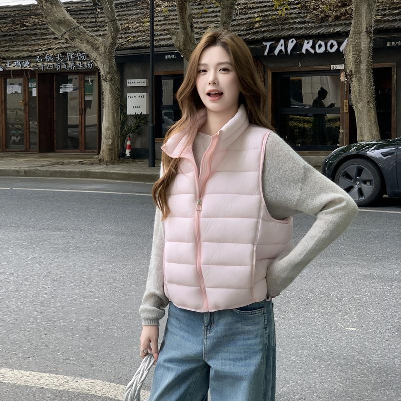 Ribs down cotton vest women's stand-up collar short autumn and winter top warm vest jacket