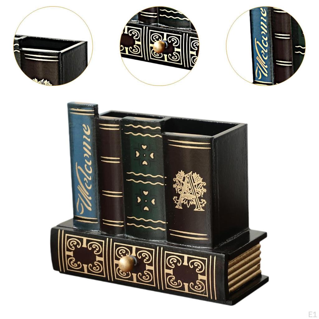 Antique Book Style Pen Holder with Drawer for Office And Study