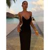 Европейский и американский стиль 2026 весна-лето новая женская одежда однотонное сексуальное большое платье-комбинация на бретельках с открытой спиной подчеркивающее фигуру женское