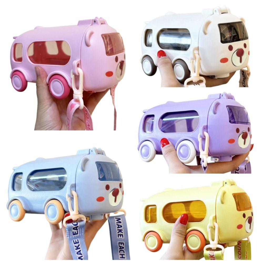 500ml Bus Straw Cup Cartoon Car Bear Design Water Cup Drinkware Kids Drinking Cup School Travel