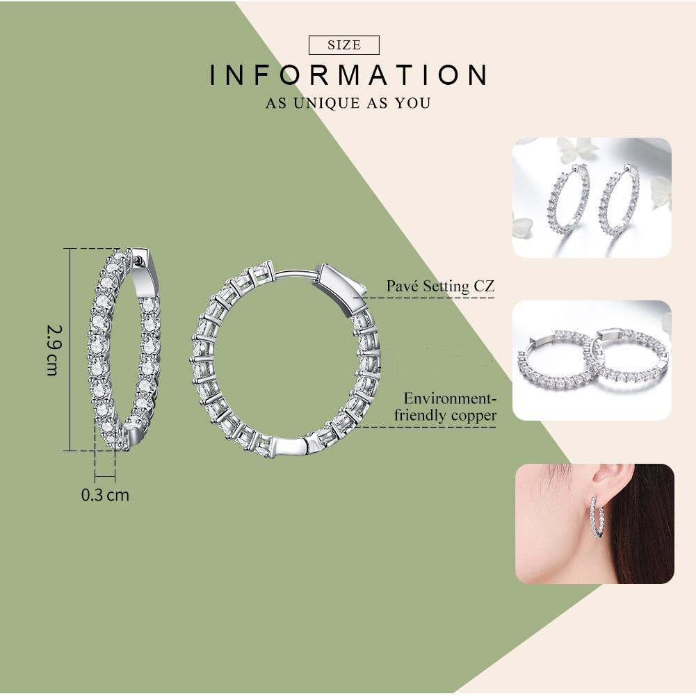 BAMOER Classic New Silver Color Round Circle Luminous Cubic Zirconia Stud Earrings