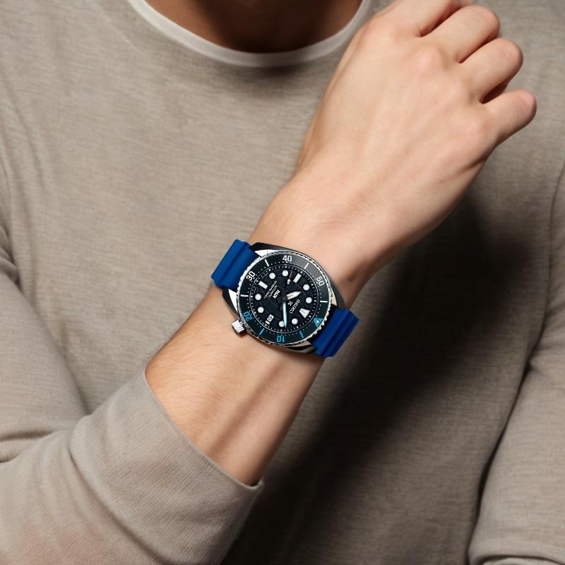 Seiko Механические часы с силиконовым ремешком Мужские часы Синий циферблат SPB325J1