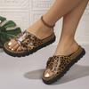 Леопардовый принт, шлепанцы на толстой подошве с пряжкой, женские, большого размера, новые, для улицы, с открытым носком, пляжные, крутые шлепанцы