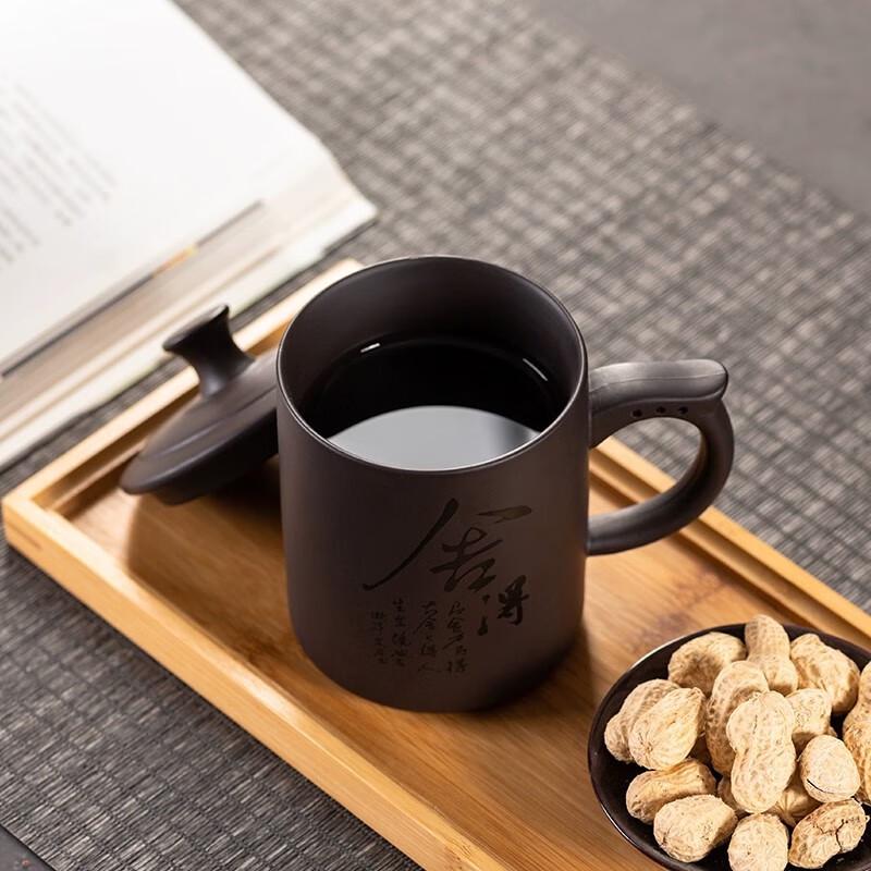 Кружка Исинская Цзыша из фиолетовой глины прямая с керамическим фильтром и крышкой, 400 мл Подарочная коробка