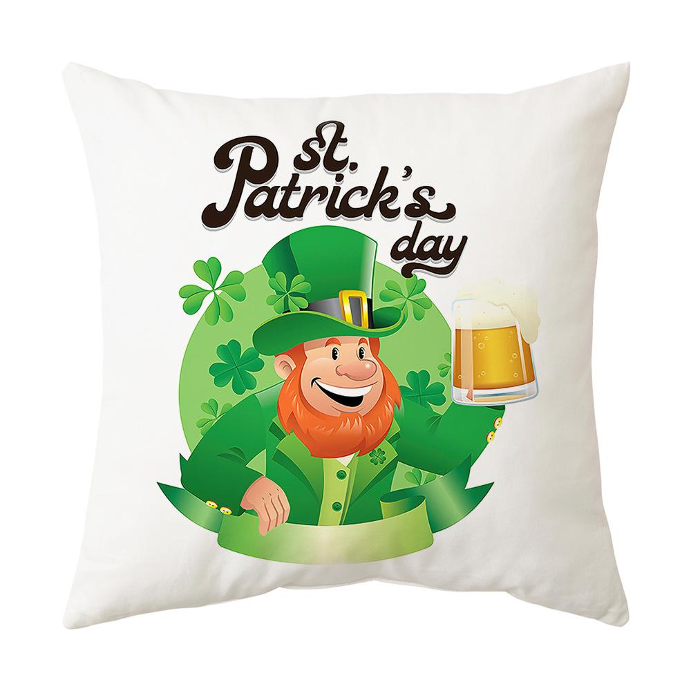 Irish National Day Cushion St. Patrick's Day Cushion Cover Green Cartoon Letters Four-Leaf Clover Sofa Cushion Cover