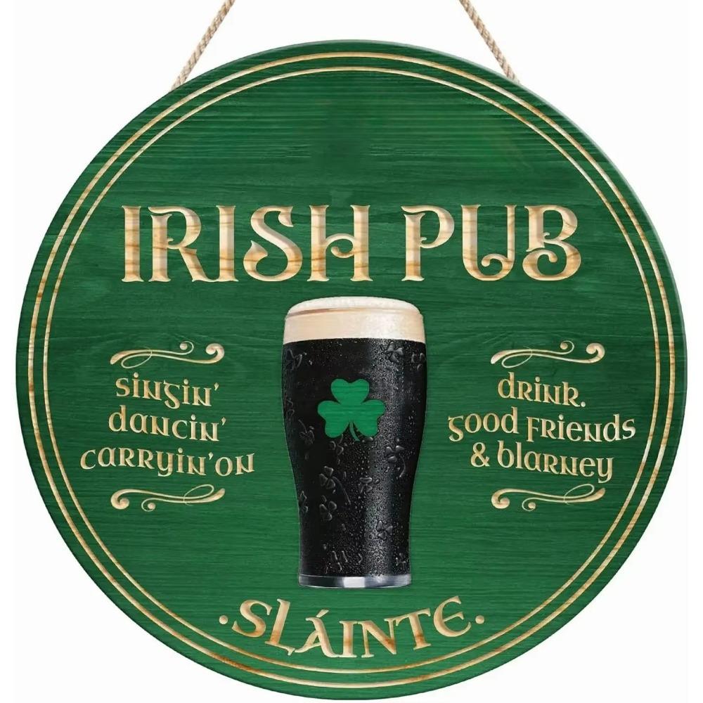 1 шт. 2d Плоский ретро-украшенный уличный ирландский бар ко Дню Святого Патрика круглый деревянный знак - 20 см, знак Lucky Grass, подходит для семейного бистро