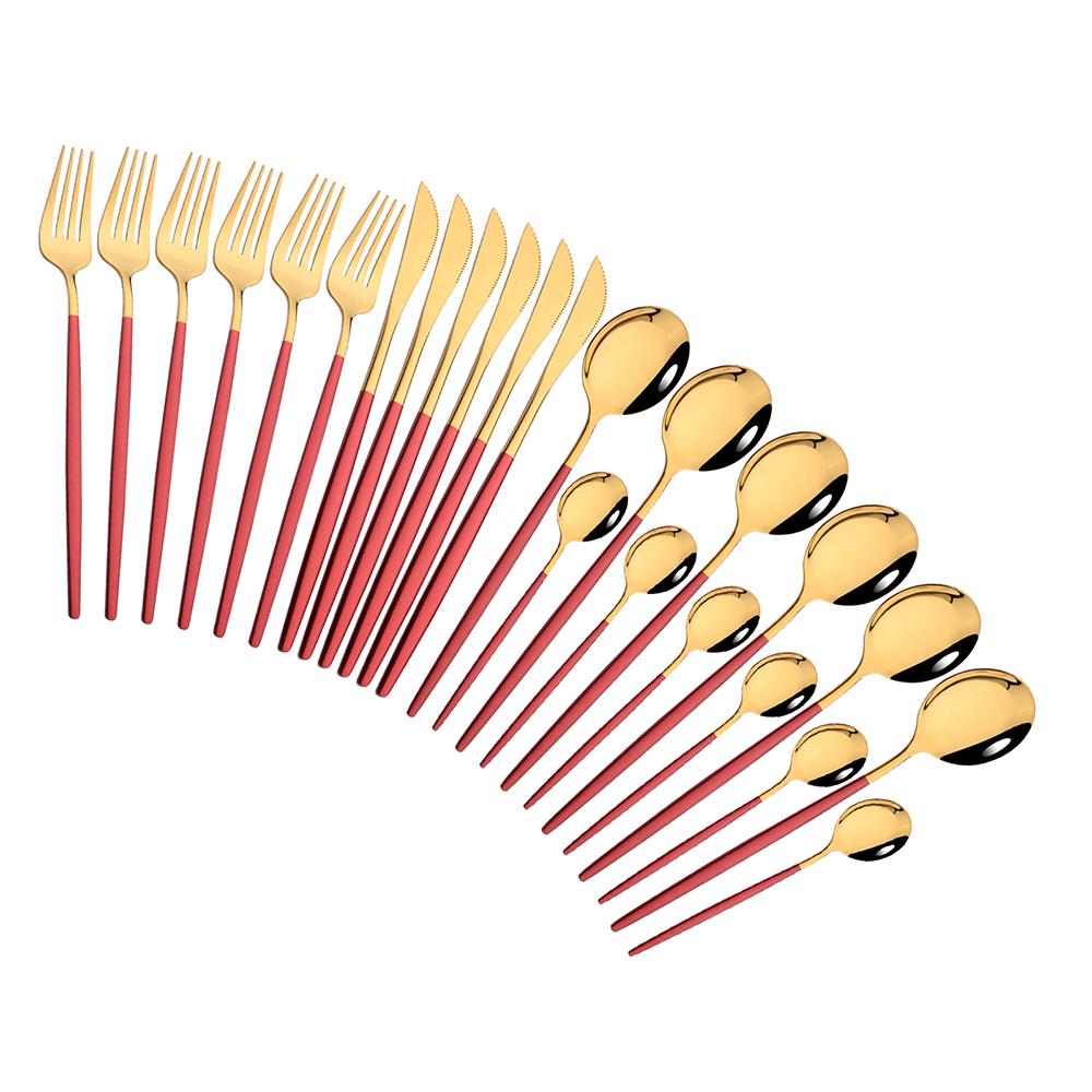 Pink Gold Cutlery Set Stainless Steel Dinnerware Set 24Pcs Knives Forks Coffee Spoons Flatware Set Kitchen Dinner Tableware Set