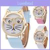 Очаровательные женские кварцевые часы с кошачьей мордочкой и кожаным ремешком, мультяшный дизайн