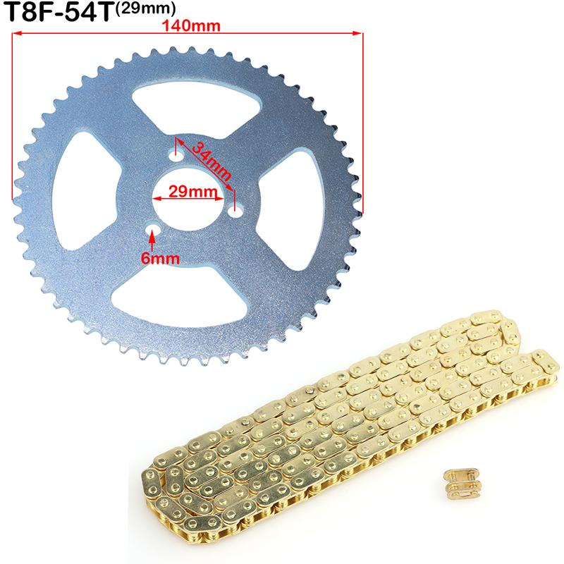 Motorcycle T8F 54T Tooth 26/29/35/54MM Rear Sprocket With 136L Chains Kit For 47cc 49cc Pocket Bike Moped Mini Moto ATV Quad