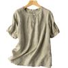 Хлопково-льняная блузка, летняя повседневная однотонная женская блузка в стиле ретро с коротким рукавом и круглым вырезом