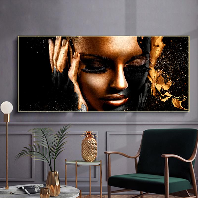 Black Gold Nude African Art Woman Oil Painting On Canvas Posters and Prints Scandinavian Wall Picture for Living Room No Frame
