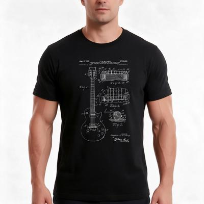 Classic Vintage Patent Print 1955 Rock Guitar Tshirt Summer Casual Cotton Tee Oversized Streetwear Tops Unisex Unisex Unisex