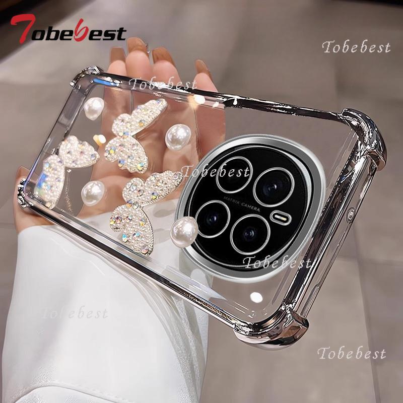 3D Перламутровая Бабочка Ударопрочный Силиконовый Чехол с Гальваническим Покрытием для Huawei Honor Magic 7 Lite 6 5 4 3 Pro Прозрачная Задняя Крышка