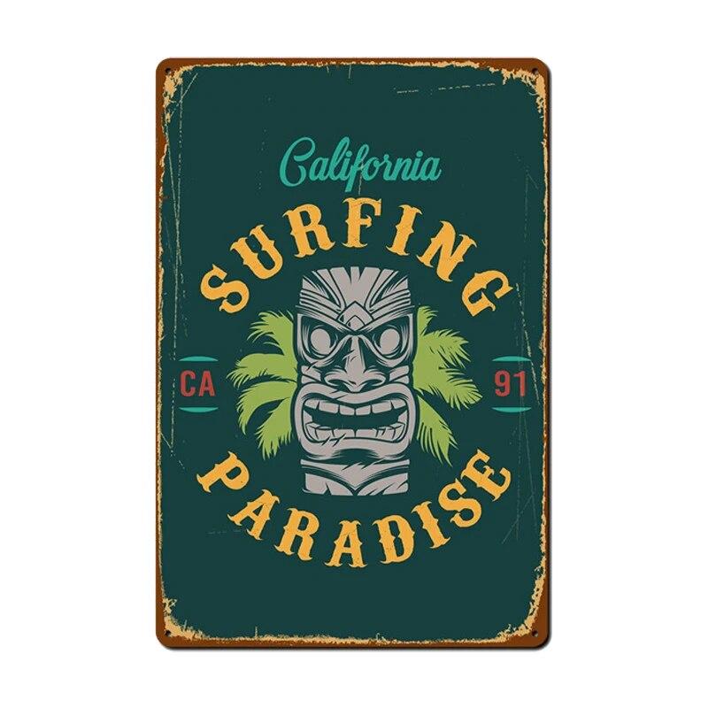 Алоха Тики Бар Плакат Оловянная Вывеска Винтаж Пляжная Вечеринка Бар Паб Настенный Декор Металлическая Пластина Ретро Гавайи Серфинг Таблички