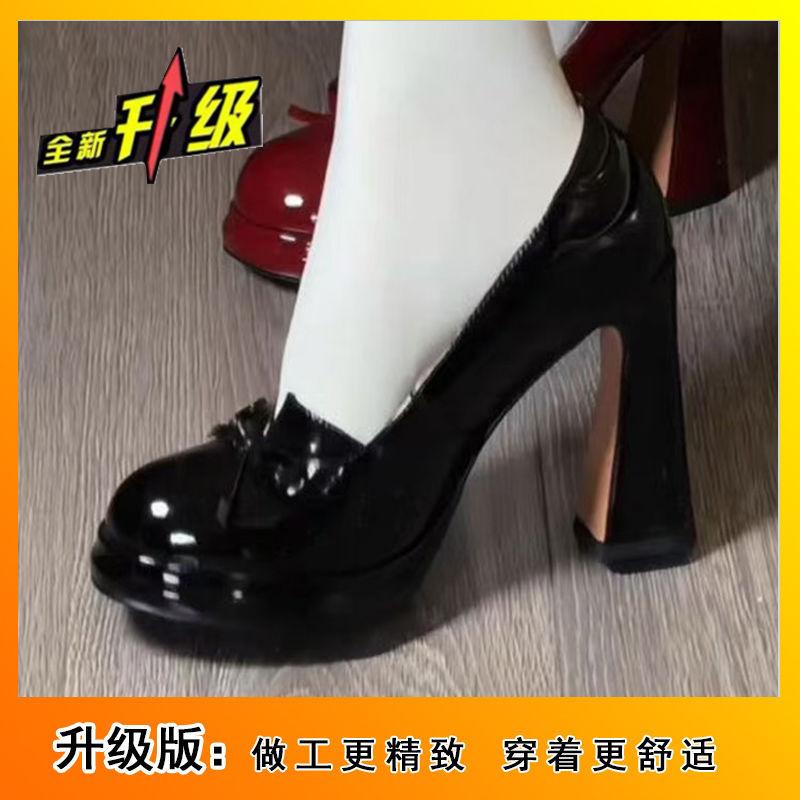 Французские красные туфли Мэри Джейн на толстом каблуке, женские ретро туфли на высоком каблуке с юбкой, маленькие кожаные туфли, женские новые модели весна-лето 2025