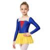 Girls Princess Costume Mesh Patchwork Long Sleeve Sparkly Rhinestones Lace Decor Contrast Color Dress