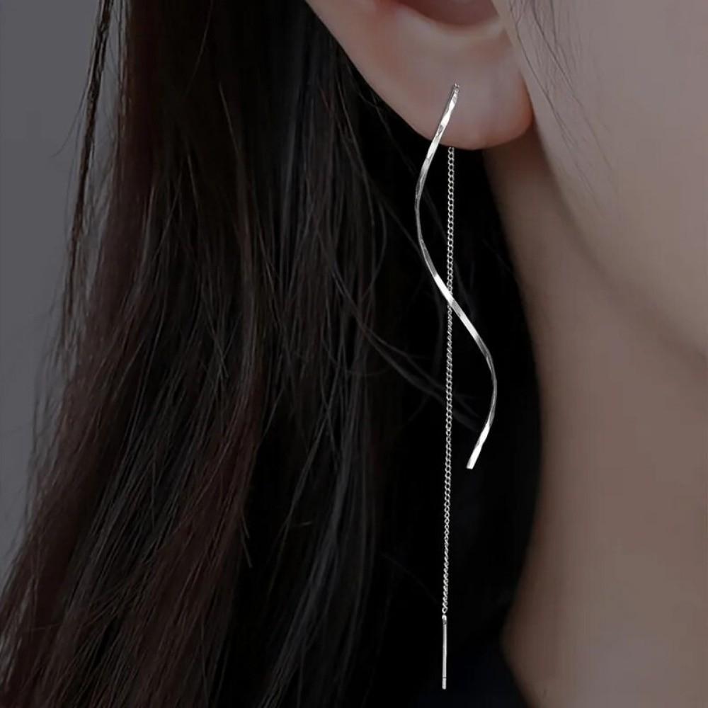 1 Pair Korean Style Long Chain Earrings Threader Type Party Earrings Gifts