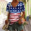 2025 Новая женская футболка со звездным принтом, топ больших размеров с американским флагом, летняя женская трендовая одежда, рубашка с коротким рукавом, блузка с V-образным вырезом